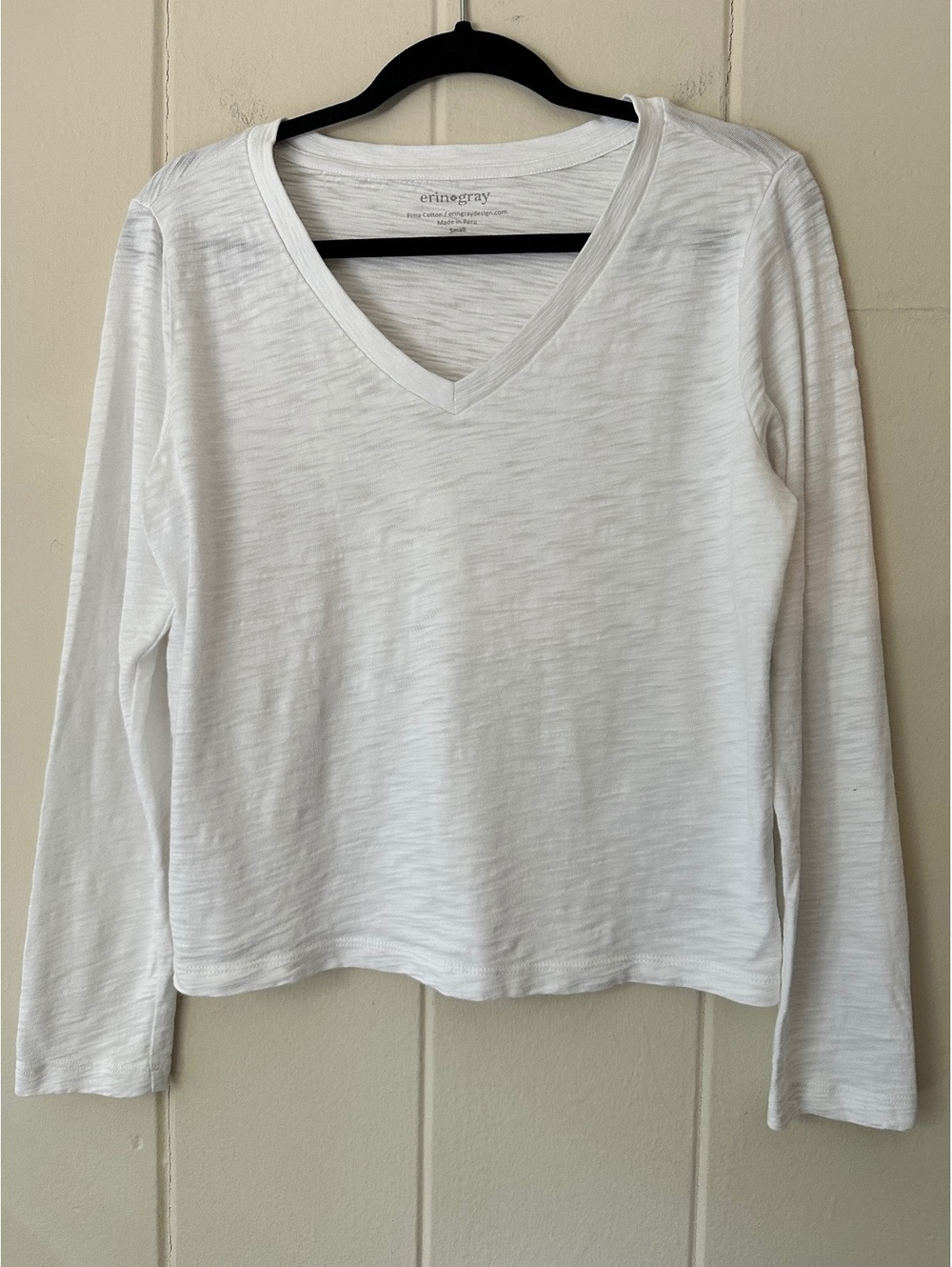 erin gray Long Sleeve Messy V Slub Tee White Peruvian Pima Cotton Size  Small